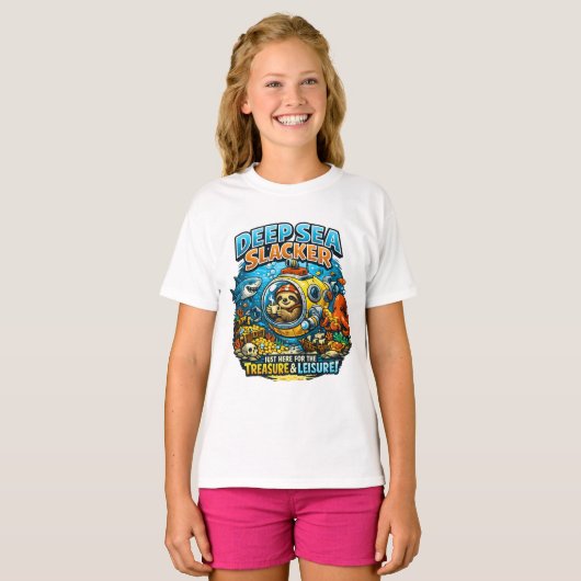 Cute Ocean Adventure Humor, Funny Sloth Diving art Tシャツ (正面フル)
