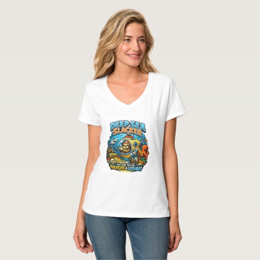 Cute Ocean Adventure Humor, Funny Sloth Diving art Tシャツ (正面フル)