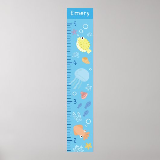 Cute Ocean Animals Growth Chart ポスター (正面)
