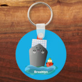 Cute ocean liner ship tug cartoon illustration キーホルダー (正面)