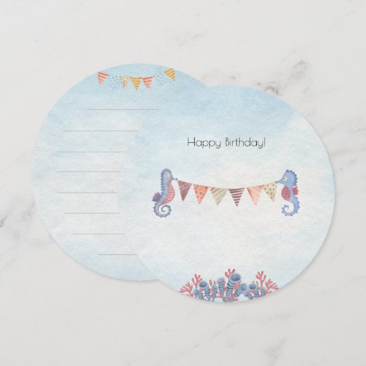Cute Ocean Seahorse Flags Children Card 招待状 (正面/裏面)