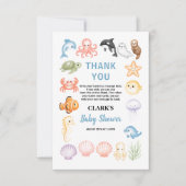 Cute Ocean Under the Sea Animal Baby Shower サンキューカード (正面)