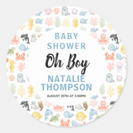 Cute Ocean Under the Sea Animal Baby Shower ラウンドシール