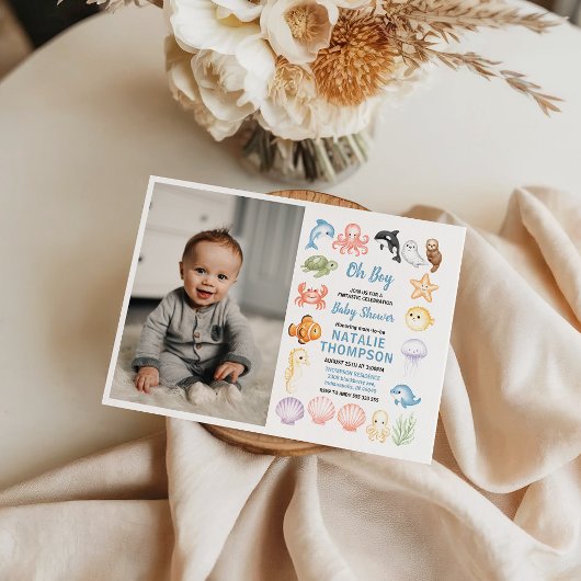 Cute Ocean Under the Sea Animal Baby Shower 招待状