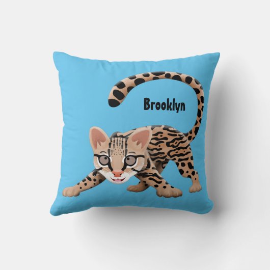 Cute ocelot cartoon illustration  クッション (裏面)