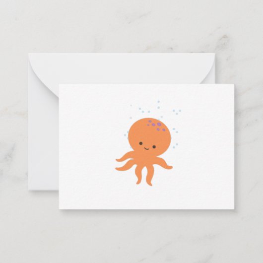 Cute Octopus Cartoon Custom Monogram ノートカード (裏面)