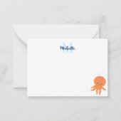 Cute Octopus Cartoon Custom Monogram ノートカード (正面)