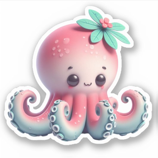 Cute Octopus Custom-Cut Vinyl Stickers シール (正面)