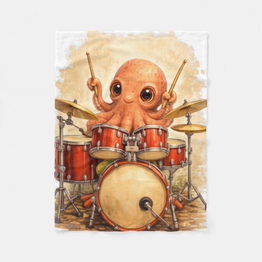 Cute Octopus Drum Blanket – Kawaii Animal フリースブランケット (正面)