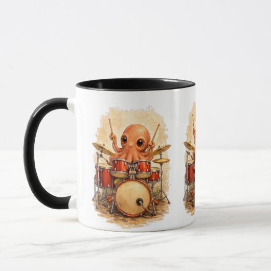 Cute Octopus Drummer Coffee Mug – Music Lover マグカップ (左)