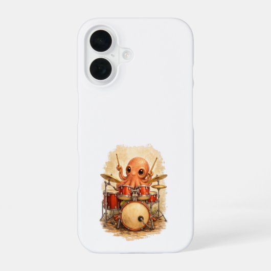 Cute Octopus Drummer iPhone 16 Case Kawaii 16ケース (裏面)