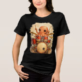 Cute Octopus Drummer Playing Red Drum Kit Art トライブレンドTシャツ (正面)