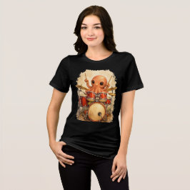 Cute Octopus Drummer Playing Red Drum Kit Art トライブレンドTシャツ