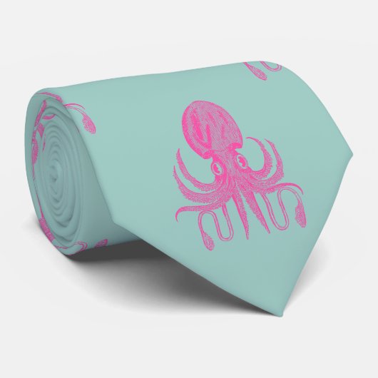 Cute Octopus Illustration Pattern Aqua and Fuchsia ネクタイ (ロール)
