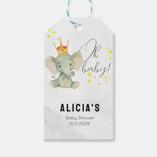 Cute Oh Baby Gender Neutral Elephant Baby Shower  ギフトタグ (正面)