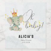 Cute Oh Baby Gender Neutral Elephant Baby Shower ワインラベル (シングルラベル)