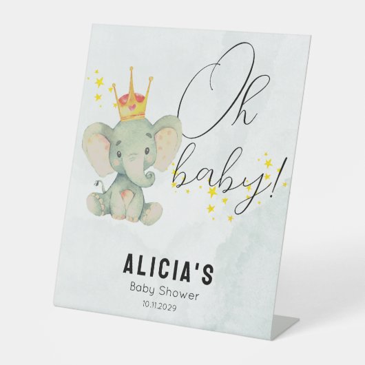 Cute Oh Baby Gender Neutral Elephant Baby Shower  台座サイン (正面)