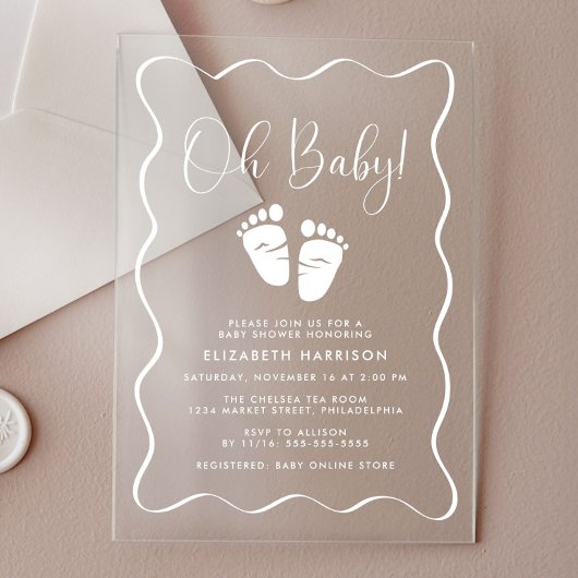 Cute Oh Baby Wavy Frame Baby Shower アクリル招待状