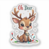 Cute “Oh Deer” Reindeer Christmas シール (正面)