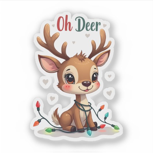 Cute “Oh Deer” Reindeer Christmas シール (正面)