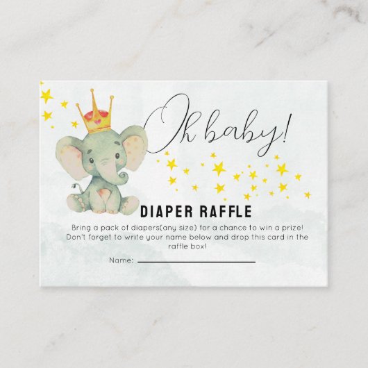 Cute OhBaby Gender Neutral Elephant Diaper Raffle  エンクロージャーカード (正面)