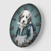 Cute Old English Sheepdog Puppy ラージ壁時計 (傾斜)