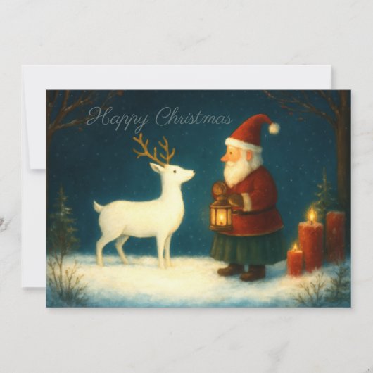 Cute Olde World Santa Illustration with White Deer カード (正面)