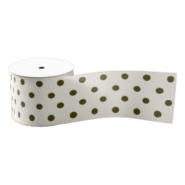 Cute Olive Green and Old Lace Polka Dots Pattern グログランリボン