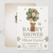 Cute Olive Green Boy Baby Shower Invitation 招待状 (正面/裏面)