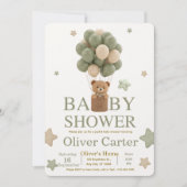 Cute Olive Green Boy Baby Shower Invitation 招待状 (正面)