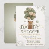 Cute Olive Green Boy Baby Shower Invitation 招待状 (正面/裏面)