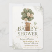 Cute Olive Green Boy Baby Shower Invitation 招待状 (正面)