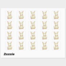 Cute Olive Green Bunny Party Theme Pastel Floral スクエアシール