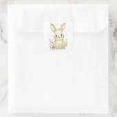 Cute Olive Green Bunny Party Theme Pastel Floral スクエアシール (バッグ)