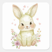 Cute Olive Green Bunny Party Theme Pastel Floral スクエアシール (正面)