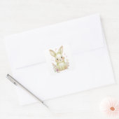 Cute Olive Green Bunny Party Theme Pastel Floral スクエアシール (封筒)