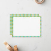 Cute Olive Green Teal Gingham Plaid Personalized ノートカード (正面/裏面インサイチュ)