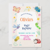 Cute One Bug & Butterflies 1st Birthday Invitation 招待状 (正面)
