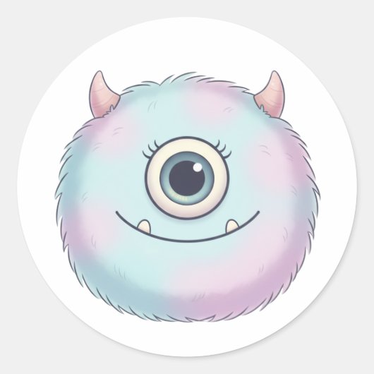 Cute One-Eyed Fluffy Monster Sticker ラウンドシール (正面)