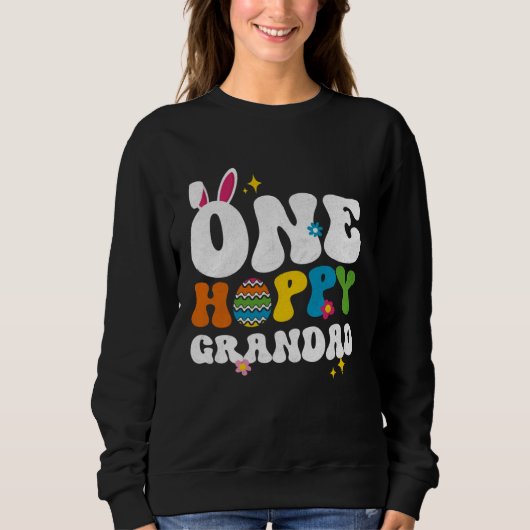 Cute One Hoppy Grandad Bunny Easter Day Egg Bunny スウェットシャツ (正面)