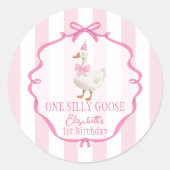 Cute One Silly Goose Pink Bow First Birthday ラウンドシール (正面)