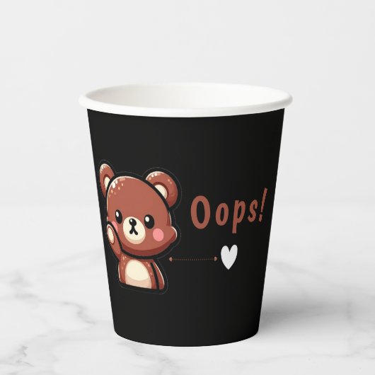 Cute Oops Teddy Bear Paper Party Cups with Heart  紙コップ (正面)