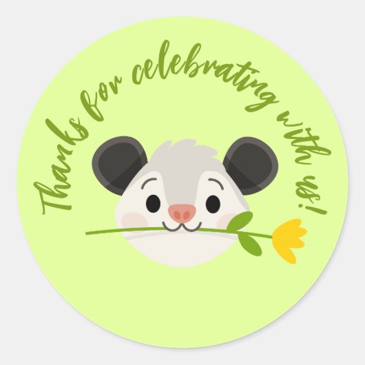 Cute Opossum Face with Flower ラウンドシール (正面)