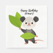 Cute Opossum Green Leaves & Happy Birthday スタンダードランチョンナプキン (正面)