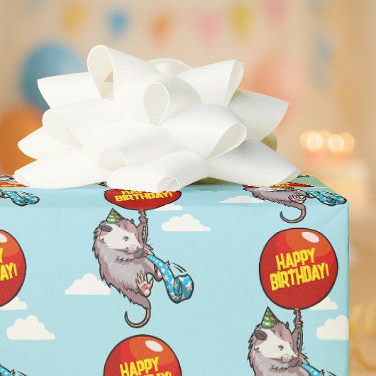 Cute Opossum Happy Birthday! Add Your Text Balloon ラッピングペーパー