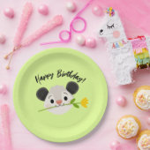 Cute Opossum Head with Flower, “Happy Birthday!” ペーパープレート (パーティー)