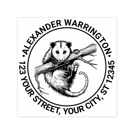 Cute Opossum on Branch #2 Name Return Address セルフインキングスタンプ (デザイン)
