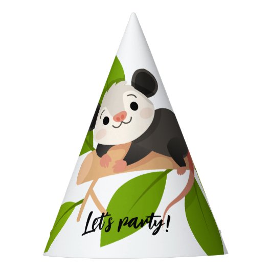 Cute Opossum on Branch with Green Leaves パーティーハット (正面)