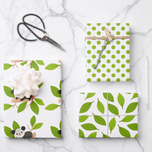 Cute Opossum with Green Leaves ラッピングペーパーシート (正面)