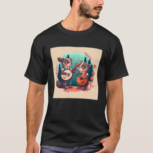 Cute Opposum Racoon Illustration Friends Instrumen Tシャツ (正面)